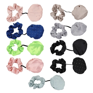 Set of 9 colorful satin scrunchies with elastic drink covers in various stylish patterns