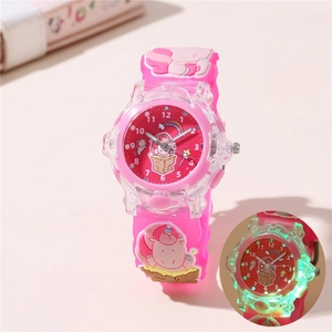 Kids Cartoon Unicorn Quartz Watch LED Luminous 3D Silicone Strap Plastic Case Analog Wristwatch For Girls Students