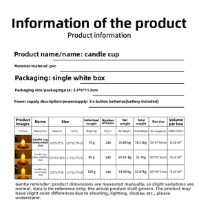 Detailed size comparison table for Christmas LED candle lamps in S, M, and L dimensions