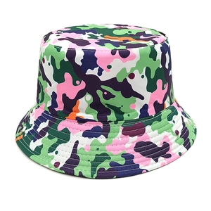 Macro shot of colorful camouflage bucket hat with reinforced stitching on the brim