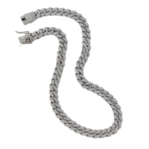 14mm silver heavy metal Cuban link chain necklace with rhodium plating and CZ diamonds