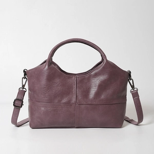 Elegant purple soft leather tote bag with crossbody strap and large capacity for women
