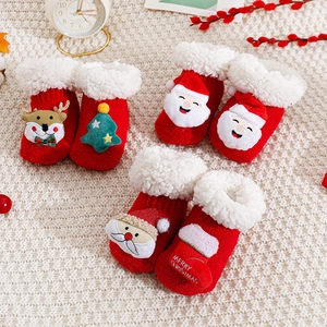 Baby Weihnachts Socken 3D Weihnachtsmann Rentier Gefüttert Rutschfest Bodensocken Winter Warm Für Kleinkinder