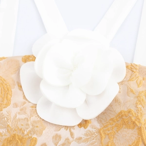 Damen Crop Top im süßen Stil mit weißer 3D-Blume und goldener Jacquard-Verzierung