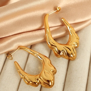 Minimalist 18K gold plated titanium steel lava stud earrings with fluid wing design