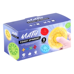 Set of 9 colorful math fidget spinners for educational arithmetic learning and stress relief