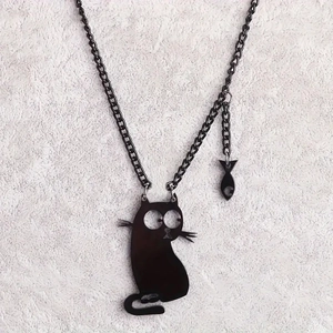 Collana Con Ciondolo A Gatto Carino Acciaio Inossidabile E Lega Ciondolo A Pesce Creativo Gioielli