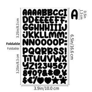 Detailed view of 0.5 inch bubble letter stickers with dimensions and foldable design