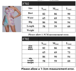 Size chart showing bust, waist, and hip measurements for the sequin party dress