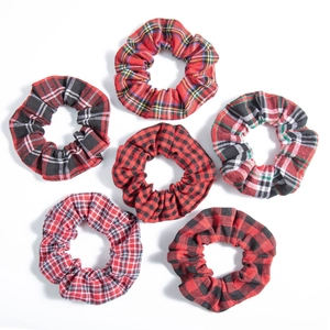 Vintage Christmas Plaid Scrunchies Fabric Elastic Hair Ties Red Black Buffalo Plaid Ponytail Holder Retro Hair Accessory