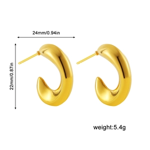 Polished 18K gold-plated C-shaped chunky earrings with dimensions 24mm by 22mm