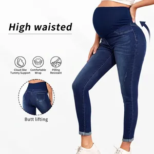 Maternity High Waist Jeans Belly Support Skinny Denim Pants Stretch Slim Fit Pregnancy Trousers