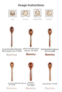 Detailed size chart of various Phoebe zhennan wooden spoons for kitchen use