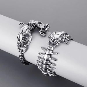Men Vintage 316L Stainless Steel Bracelet Gothic Punk Centipede Crocodile Lizard Skeleton Animal Bangle Jewelry Gift