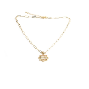 Gold-plated MAMA heart pendant necklace with colorful cubic zirconia and paperclip chain