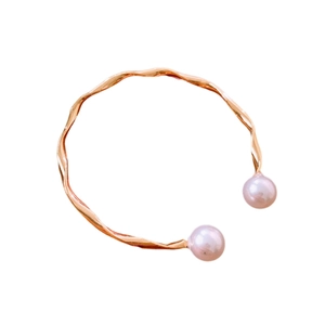 Minimalist rose gold wavy open ring featuring two elegant round purple pearls for women