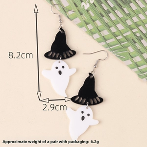 Halloween witch hat and white ghost acrylic drop earrings measuring 8.2cm by 2.9cm