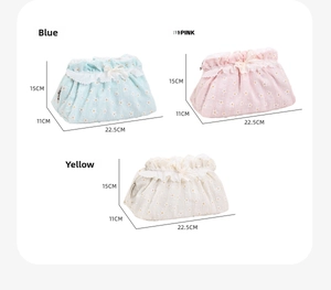 Floral makeup bag set in blue, pink, and white with lace trim and 22.5cm size markings