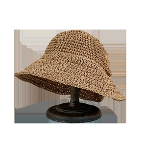 Chapeau de soleil en paille à large bord pour femme en fibres tressées marron plage