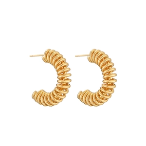Polished 18K gold-plated C-shaped hollow spiral hoop earrings with a vintage twist design