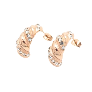 Französische Vintage-Ohrringe aus 18k Roségold-Edelstahl mit Zirkonia-Steinen besetzt