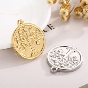 Silver and gold tree of life pendants in polished metal for street style necklaces