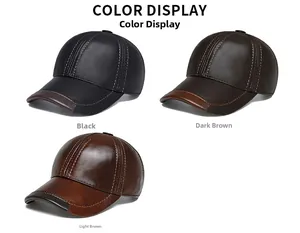 Detailed comparison of leather baseball caps in black, deep brown, and light brown colors