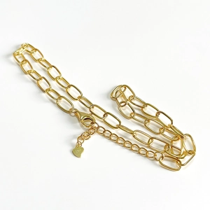 925 sterling silver gold-plated heavy chain choker with heart charm on white background