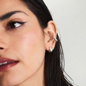 S925 Sterling silver double layer ear cuff set in gold and silver finish for women