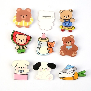 Cute cartoon acrylic bear and dog brooch pins set for backpacks and decorations