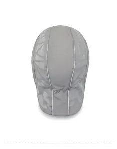 Top view of grey quick-dry hat featuring breathable white mesh and reflective safety strips