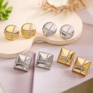 Geometric Cross Zirconia Stud Earrings For Women Minimalist Copper Gold Silver Plated Round Square Earrings Jewelry Gift