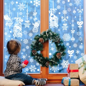 White Christmas Window Clings Static Snowflakes Santa Gnome Reindeer Glass Decals For Festive Party Home Decor Decoration