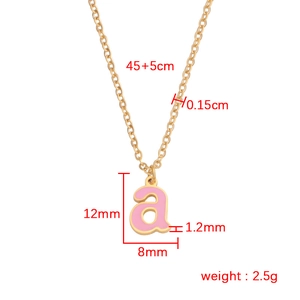 Gold letter a necklace with pink enamel pendant and 45cm plus 5cm adjustable chain