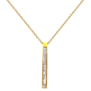 Minimalist gold plated titanium necklace with rectangular white mother of pearl pendant