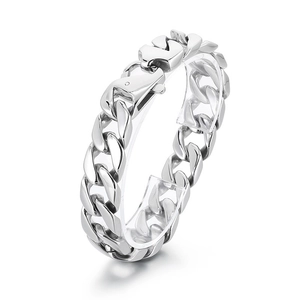 Silver stainless steel cuban link bracelet for men with polished metallic finish