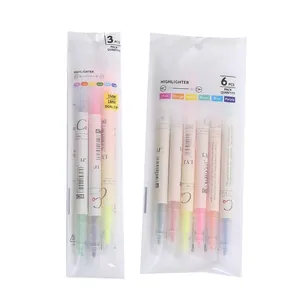 Dual-tip colorful highlighter pens set for students showing 3 and 6 packs in packaging