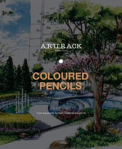 Copertina artistica del set di 72 matite colorate con uno schizzo di paesaggio dettagliato