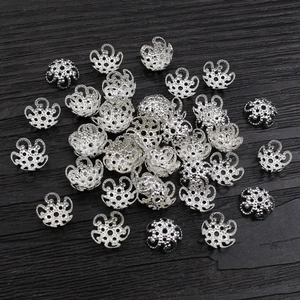 Bulk pack of 8-9mm silver hollow flower bead caps in iron for jewelry making