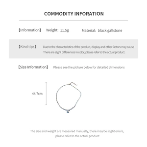 Detailed technical spec showing black gallstone necklace weight 11.5g and length 44.7cm
