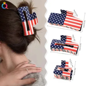 Three-piece American flag hair claw clip set showing large, medium, and small size details