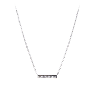 Elegant 925 sterling silver necklace with rectangular bar pendant and clear zircon stones