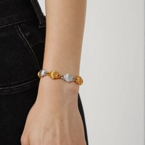 Shell Shape Stainless Steel Bracelet For Women 18K Gold Plated Retro Textured High End Fashion Marine Style Jewelry Gift