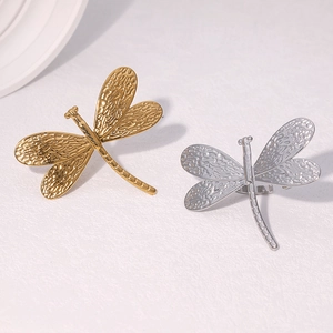 Dragonfly Open Ring Stainless Steel 18K Gold Plated Adjustable Minimalist Animal Jewelry For Women Hammered Texture Chic
