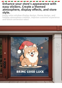 Christmas window sticker featuring a cute Shiba Inu with a red Santa hat and lucky slogan