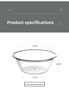Detailed size chart for a 3L clear mixing bowl showing top, height and base dimensions