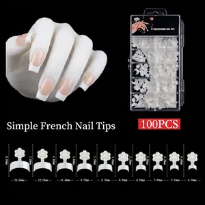 Size chart showing 10 precise dimensions for French tip false nail extension pieces