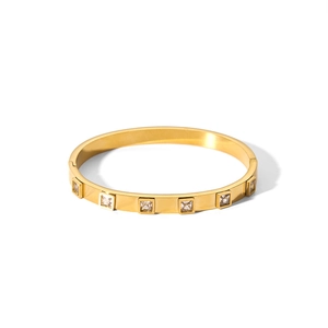Minimalist 18k gold plated titanium steel bangle featuring square zircon stone inlays