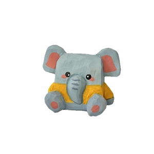 Figurine d'éléphant artisanale en bois bleu et jaune pour décoration de bureau
