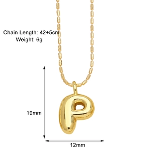 Detailed size chart for gold-plated 3D letter P pendant necklace with 42+5cm chain length